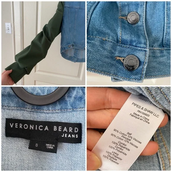 $498 NWOT Veronica Beard Emelia Denim Paneled Ruched Sleeves Bomber Jacket sz S